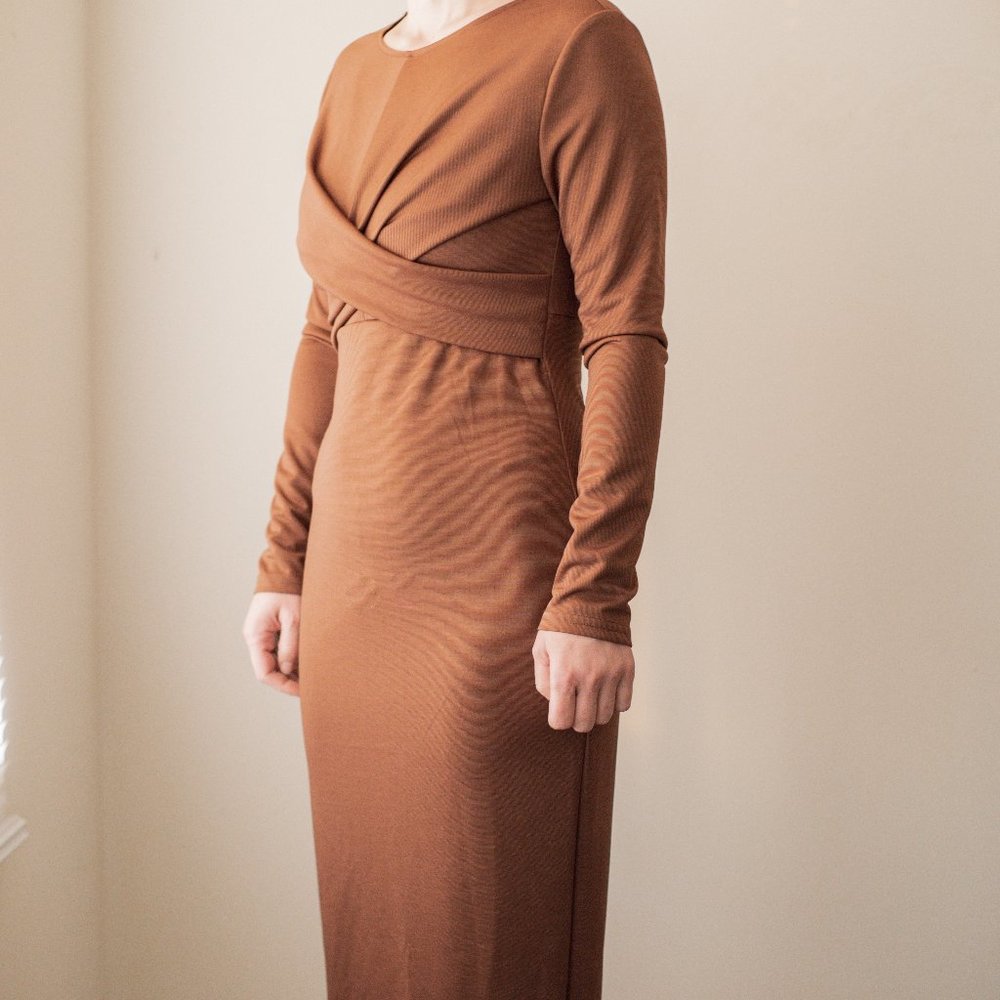 Brown copper midi dress
